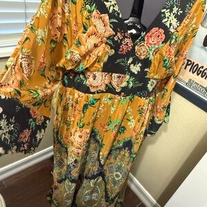 Anthropologie Floral Maxi Dress with Bell Sleeves